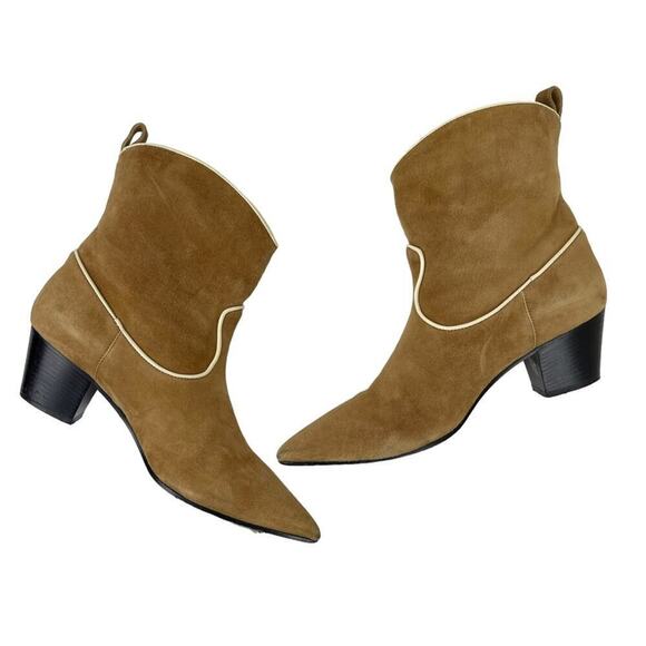 L`autre Chose Women's Leather Suede Pointed Western Heel Ankle Boots Size 38 Tan - Picture 9 of 15